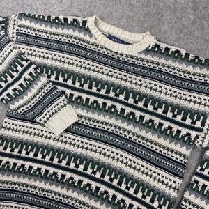 VTG Northeast Outfitters Sweater Mens XL Green Fair Isle Cotton Knit 90s USA